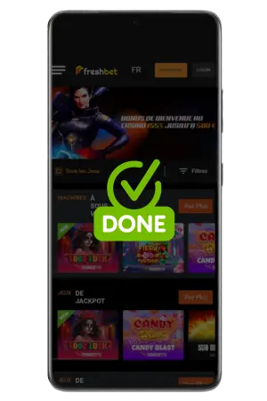 Inscription réussie prêt à jouer sur Freshbet France maintenant