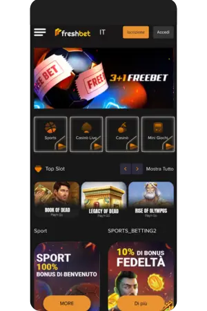 Pagina principale Freshbet casino Italia con 5000 giochi disponibili