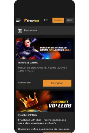 Page promotions Freshbet jeux bonus jusqu'à 1500 euros offerts