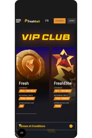 Programme VIP Club Freshbet France avec niveaux exclusifs progressifs