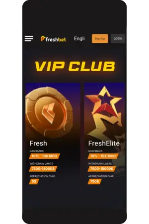 Strona ekskluzywnego programu nagród klubu VIP w kasynie Freshbet